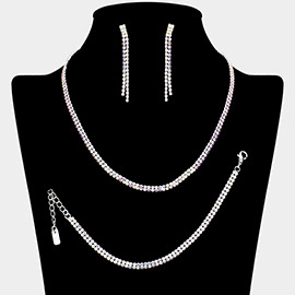 Rhinestone Paved 2-Row Necklace Jewelry Set