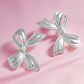 Pearl Pointed Metal Bow Earrings