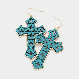 Cut Out Wood Cross Dangle Earrings