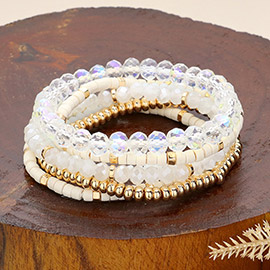 6PCS - Faceted Beaded Wood Stretch Multi Layered Bracelets