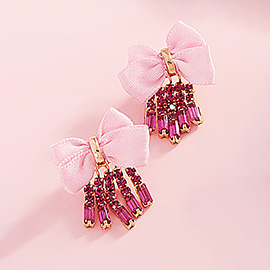 Rhinestone Fringe Bow Earrings