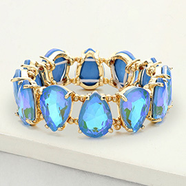 Teardrop Glass Stone Cluster Stretch Evening Bracelet