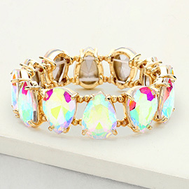 Teardrop Glass Stone Cluster Stretch Evening Bracelet