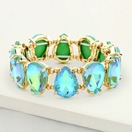 Teardrop Glass Stone Cluster Stretch Evening Bracelet