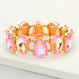Teardrop Glass Stone Cluster Stretch Evening Bracelet