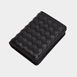 Faux Leather Basket Weave Fold Card Holder Wallet