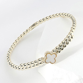 Mother Of Pearl Quatrefoil Pointed Bangle Bracelet