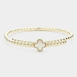 Mother Of Pearl Quatrefoil Pointed Bangle Bracelet