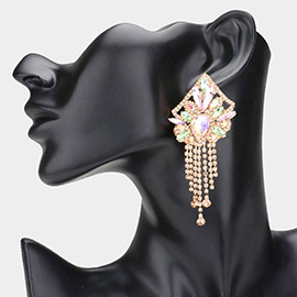 Teardrop Marquise Stone Cluster Embellished Rhinestone Fringe Evening Earrings