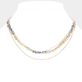 Faceted Beaded Metal Chain Layered Necklace