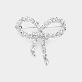 Rhinestone Paved Rope Bow Pin Brooch