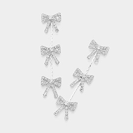 Triple Rhinestone Paved Bow Dropdown Earrings