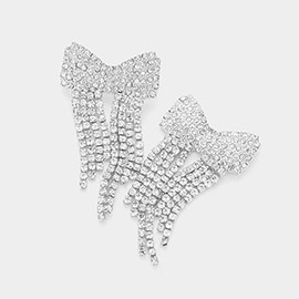 Rhinestone Paved Bow Fringe Earrings