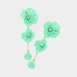 Stone Pointed Metal Cutout Flower Link Dropdown Earrings