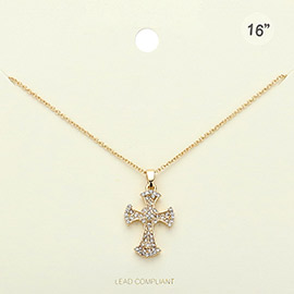 Stone Paved Trefoil Cross Pendant Necklace