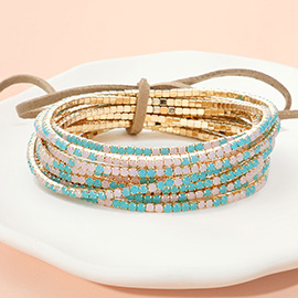 12PCS - Ribbon Colorful Rhinestone Layered Stretch Bracelets