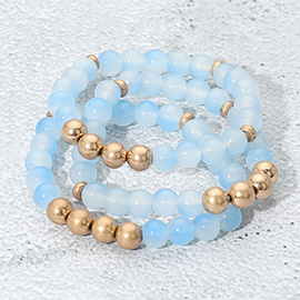 3PCS - Metal Ball Pointed Beaded Stretch Multi Layered Bracelets