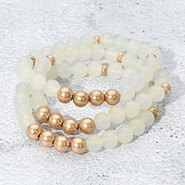 3PCS - Metal Ball Pointed Beaded Stretch Multi Layered Bracelets