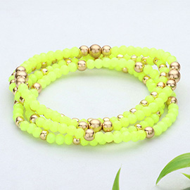 4PCS - Metal Ball Pointed Faceted Beaded Stretch Multi Layered Bracelets