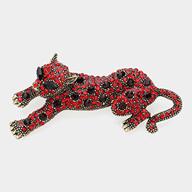 Stone Embellished Leopard Pin Brooch