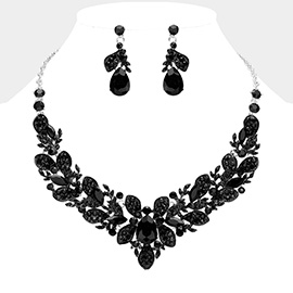 Teardrop Stone Cluster Pointed Leaf Vine Evening Necklace