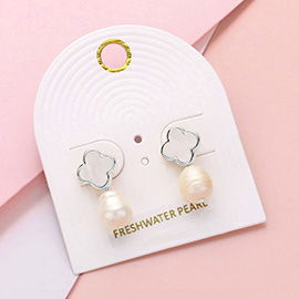 Mother Of Pearl Quatrefoil Freshwater Pearl Dangle Earrings