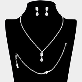 3PCS - CZ Teardrop Pointed Rhinestone Paved Jewelry Set