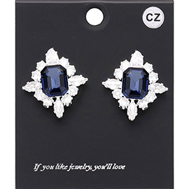 CZ Rectangle Stone Cluster Pointed Evening Stud Earrings