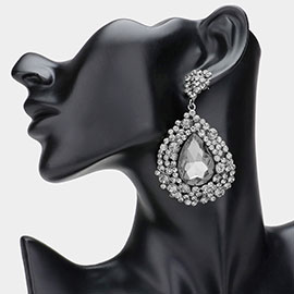 Teardrop Pointed Rhinestone Embellished Dangle Evening Earrings