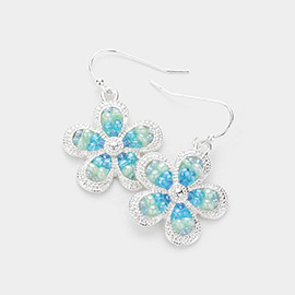 Seed Beaded Petal Flower Dangle Earrings