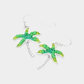 Seed Beaded Palm Tree Dangle Earrings