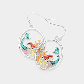 Enamel Mermaid Oval Dangle Earrings