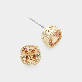 14K Gold Plated Square CZ Stone Stud Earrings