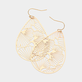 Metal Gingko Leaves Filigree Teardrop Dangle Earrings