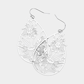 Brass Metal Flower Filigree Teardrop Dangle Earrings