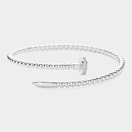 CZ Stone Paved Tip Pointed Textured Metal Nail Bracelet