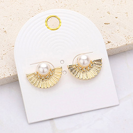 Pearl Pointed Metal Fan Stud Earrings