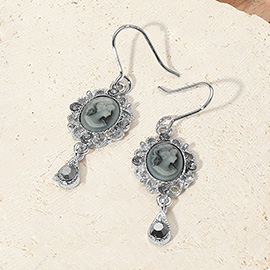 Crystal Pointed Oval Cameo Dangle Earrings