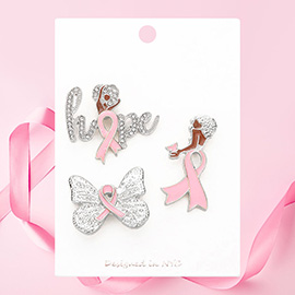 3PCS - Pink Ribbon Pointed Hope Message Afro Girl Butterfly Lapel Mini Pin Brooches