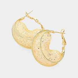 Beads Inside Metal Mesh Crescent Hoop Earrings