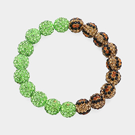 Leopard Shamballa Ball Beaded Pointed Stretch Bracelet