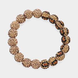 Leopard Shamballa Ball Beaded Pointed Stretch Bracelet