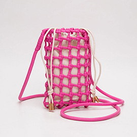 Faux Leather Mini Woven Crossbody Bag