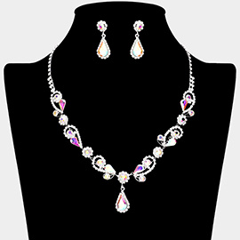 Teardrop Pendant Flower Pointed Rhinestone Paved Necklace