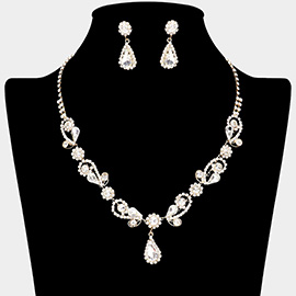 Teardrop Pendant Flower Pointed Rhinestone Paved Necklace