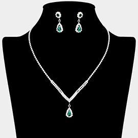 Teardrop Stone Pointed Pendant Rhinestone Paved Necklace