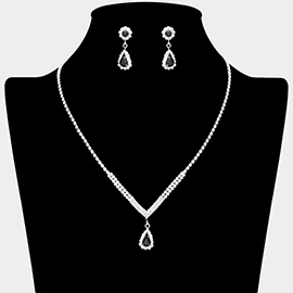 Teardrop Stone Pointed Pendant Rhinestone Paved Necklace