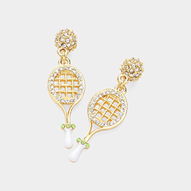 Stone Embellished Tennis Racket Dangle Earrings