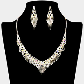 Round Stone Embellished Rhinestone Paved Fringe Necklace