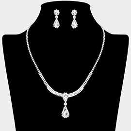 Teardrop Stone Accented Rhinestone Paved Necklace